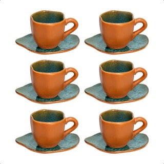 Kit 6 Xícaras De Café E Pires Orgânicos De 180ml Em Cerâmica