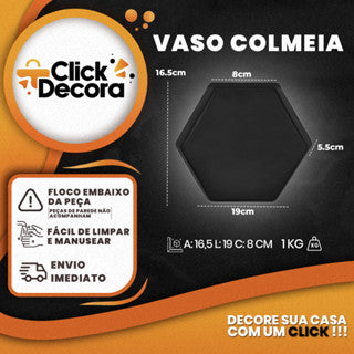 Kit 3 Vaso Colmeia Em Cerâmica De Parede Moderno 16,5x8cm