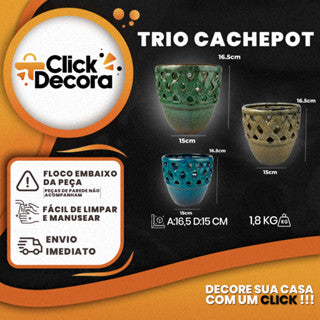 Trio Cachepot Gazebo Excluso de Luxo em Cerâmica Premium