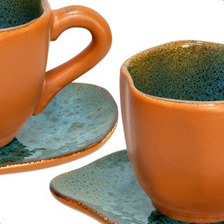 Kit 6 Xícaras De Café E Pires Orgânicos De 180ml Em Cerâmica