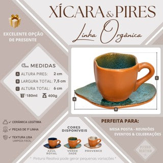 Kit 6 Xícaras De Café E Pires Orgânicos De 180ml Em Cerâmica