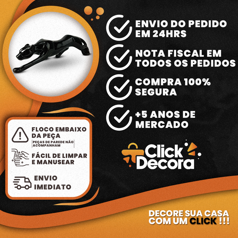 Pantera em Cerâmica Preto Brilhante 35 cm Exclusiva Feita no Brasil