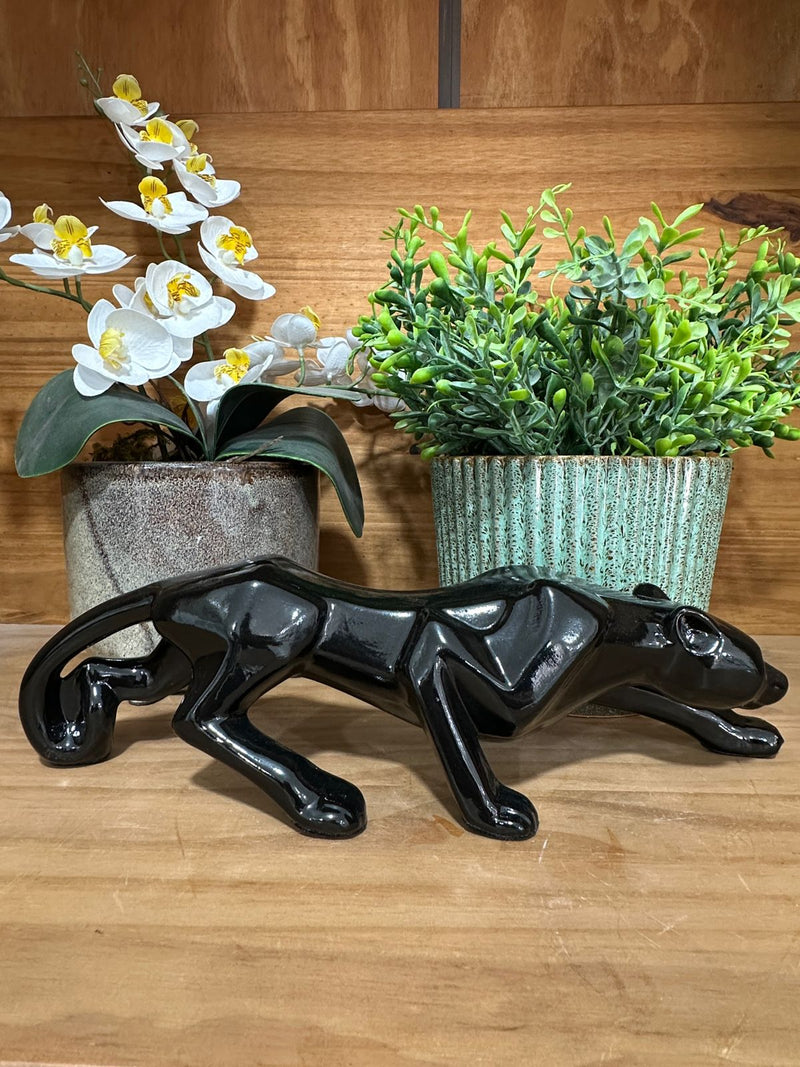 Pantera em Cerâmica Preto Brilhante 35 cm Exclusiva Feita no Brasil