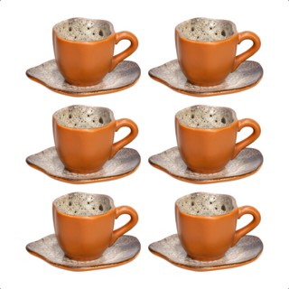 Kit 6 Xícaras De Café E Pires Orgânicos De 180ml Em Cerâmica