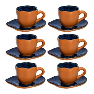 Kit 6 Xícaras De Café E Pires Orgânicos De 180ml Em Cerâmica